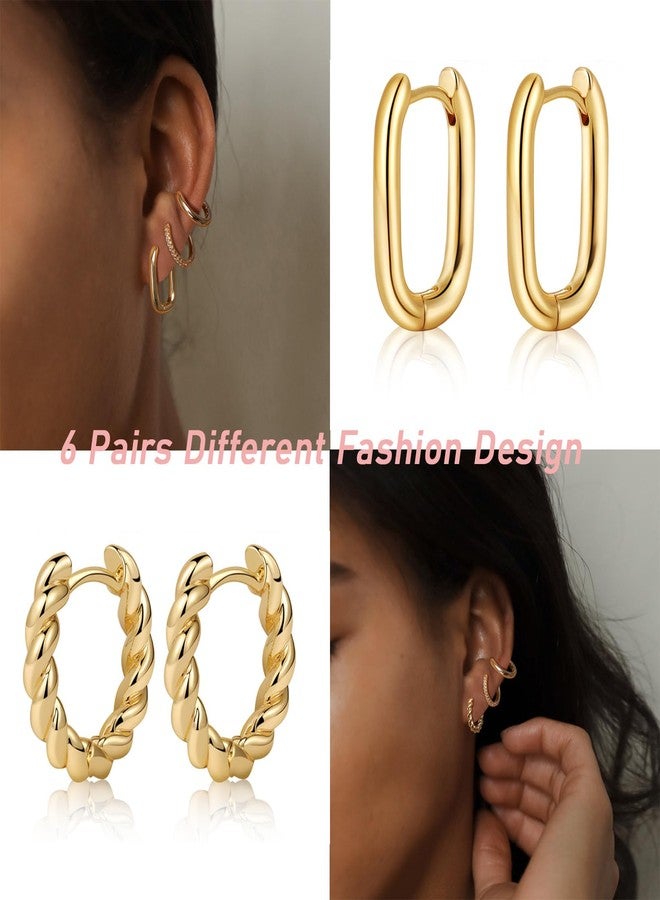 MIDEEO Gold/Silver Chunky Hoop Earrings Set for Women, 14K Gold Plated Twisted Huggie Hoop Earring Hypoallergenic Thick Open Lightweight Chunky Hoop Earrings Jewelry for Gifts - Image 5